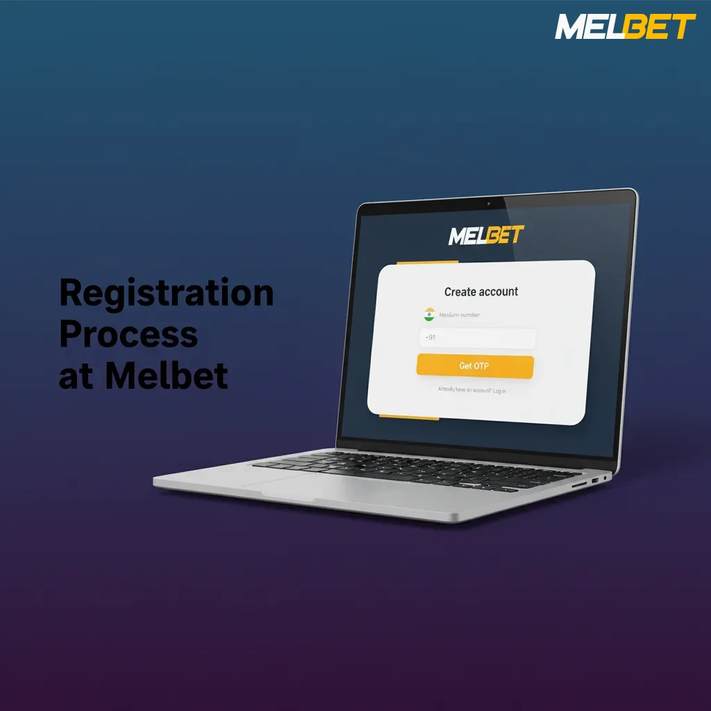 Melbet registration screen showing sign-up methods: one-click, phone, email, social, with steps and verification prompts.